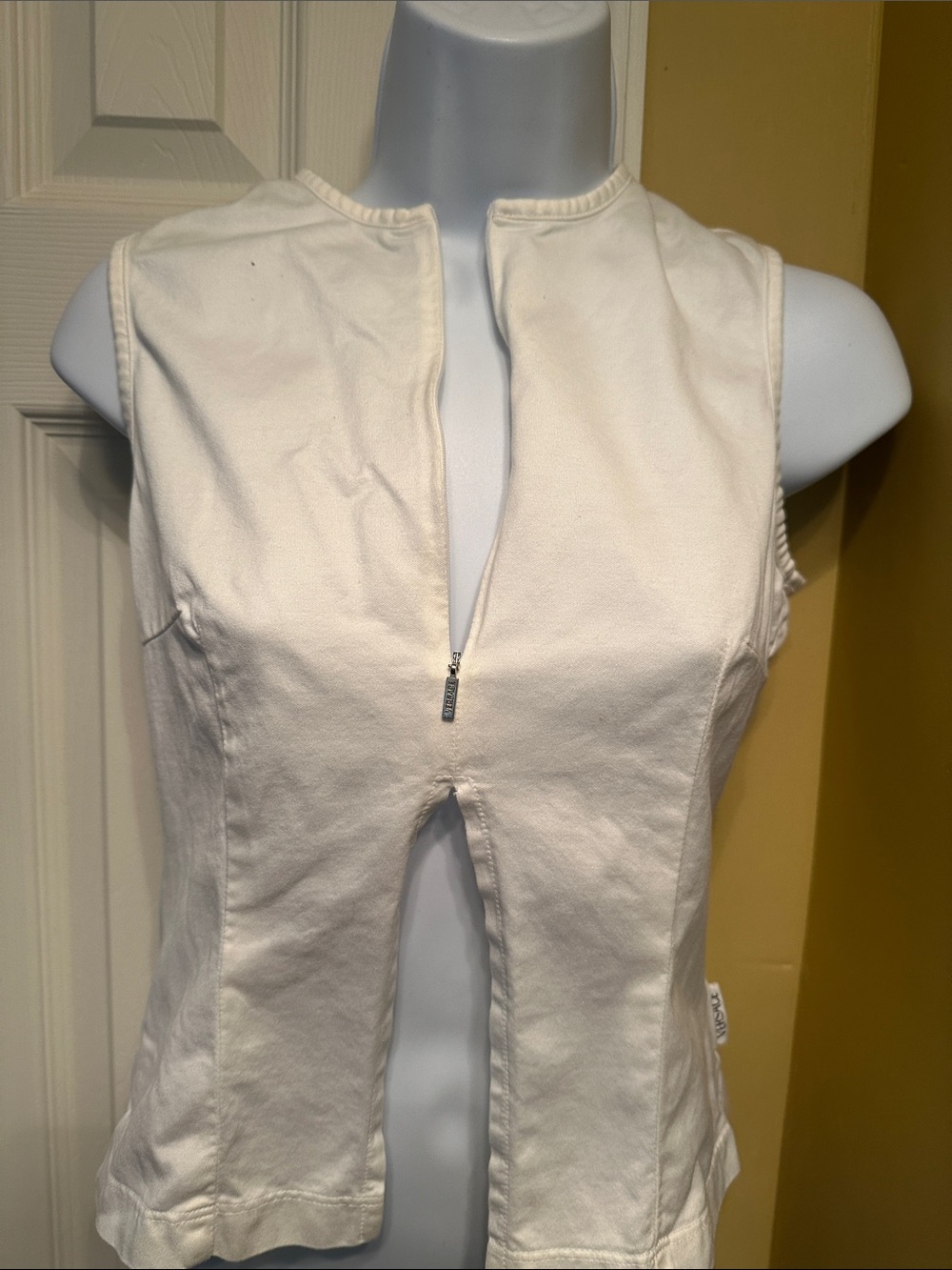 Versace White Sleeveless Zip-Front Top